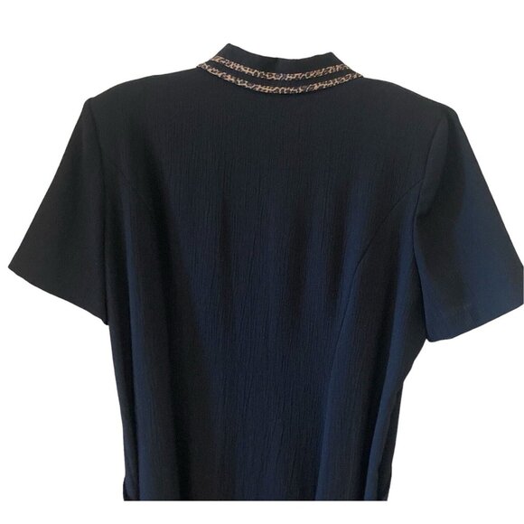 Miss Dorby Vintage Black Longer Length Dress Size 16 Animal Print Collar Trim - Picture 7 of 8